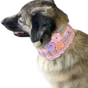 Dog Collar Cover Hand Crafted Spring Pastels Pink Purple Orange Knit